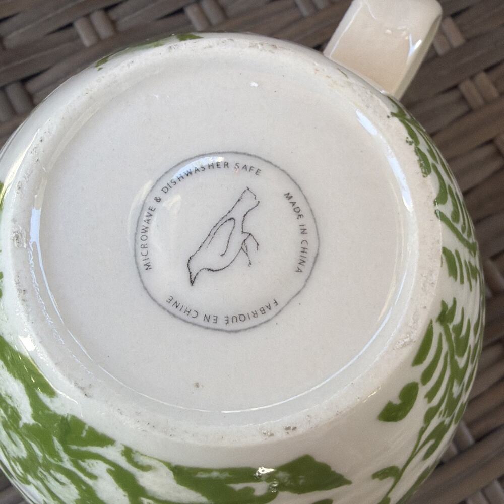 ANTHROPOLOGIE Monogram Initial "N" Coffee Tea Cup Mug HOMEGROWN Green Floral - Picture 8 of 10